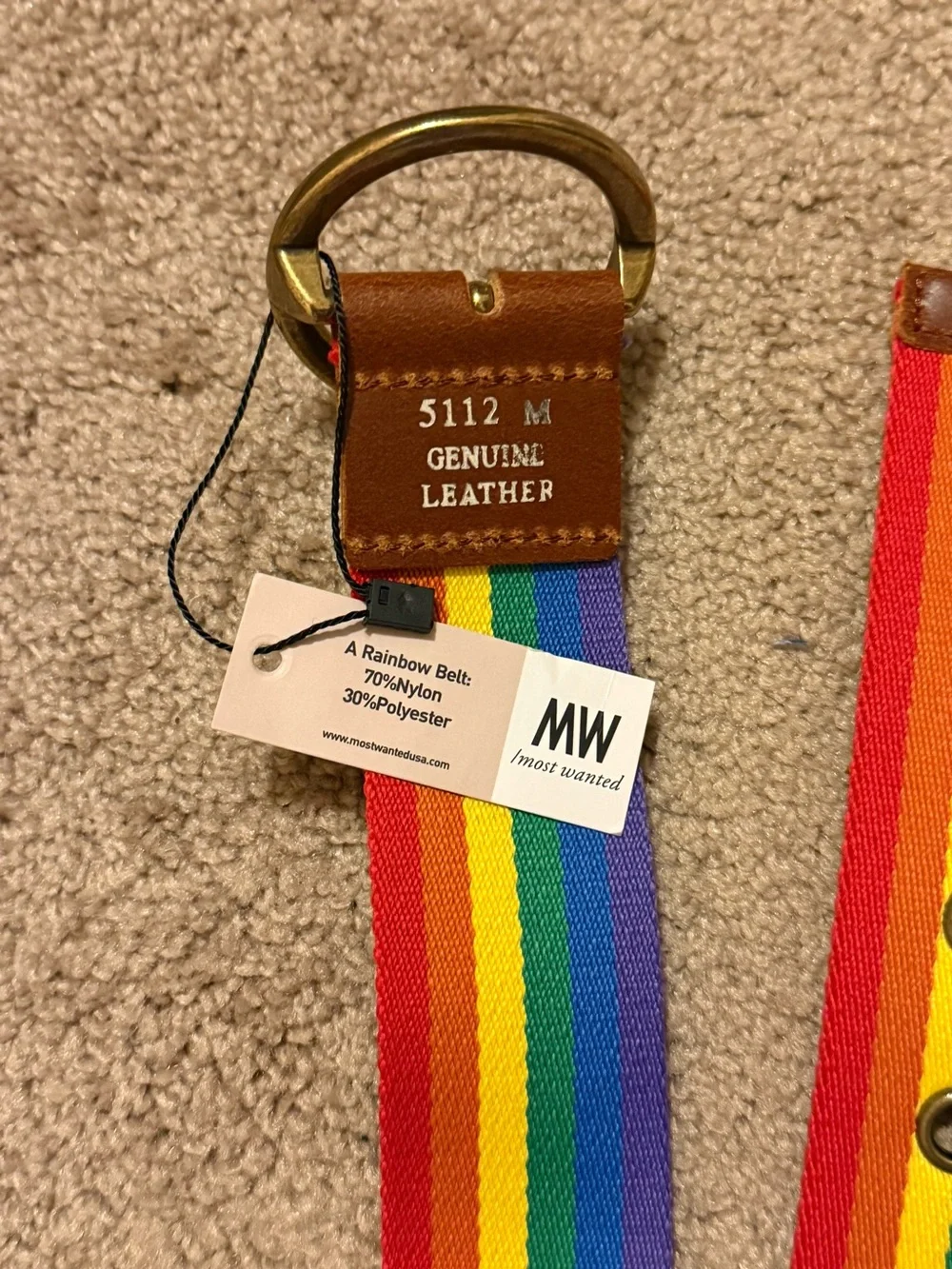 Men's Rainbow Stripe Fabric Belt with Leather Accents - MW